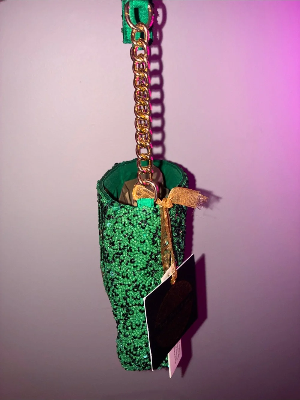 Embellished Green GO TEAM football Beaded Shoulder Bag with Chain Strap